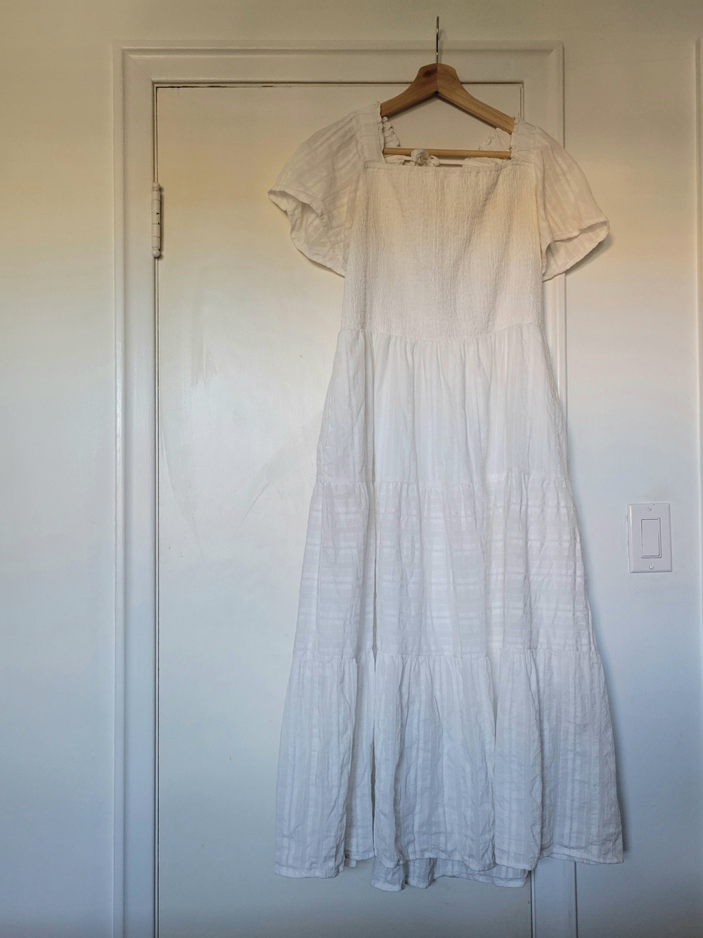 White Tiered Midi Dress with Square Neckline